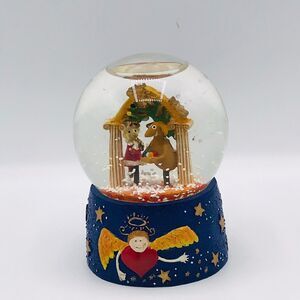 Dept 56 Small Snowglobe Reindeer and Santa with Angel Base 3.5 Inches